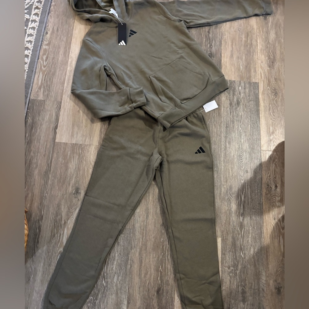 Adidas Kids Olive Green Hoodie & Jogger Set 2Pc Set Sz L NWT